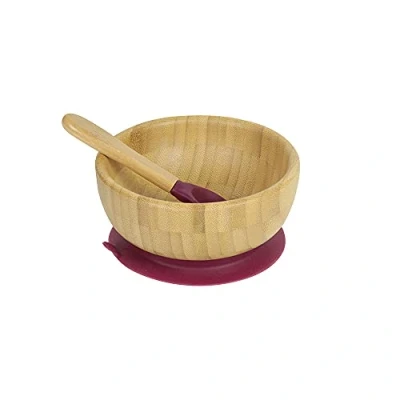 Immagine di BIOZOYG Set con Ciotola rotonda di bambù I base a ventosa e cucchiaio certificato FSC Splendida scodella in per bambini ciotole pappa muesli rossa