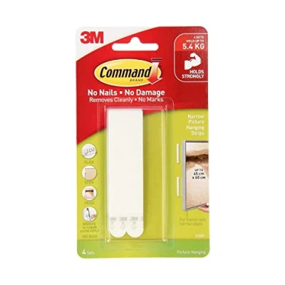 Immagine di Command 17207 Strisce per appendere quadri strette, 4 x 2, Bianco, Istruzioni Solo in Lingua Inglese