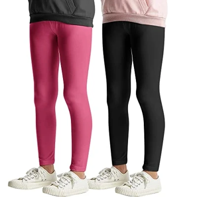 Immagine di L&amp;K II Leggings per Bambini di Base Uni Colore Ragazze Pantaloni da Ballo Fitness in Cotone 2708 Nero+Rosa 128