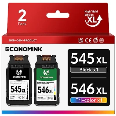 Immagine di Cartucce 545 546 XL, PG 545XL CL 546XL Nero Colore Sostituzione per Canon Pixma TR4551 TS3350 TR4550 TS3151 MG2555s TS205 TS3450 MX495 iP2850 MG2550s MG2550 (2 Pack)