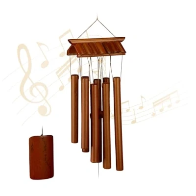 Immagine di Relaxdays Campane a Vento, Canne in bambù, Campanelli Scacciapensieri, da Appendere, Tempio, Esterni e Interni, Marrone, 62 x 15 8 cm