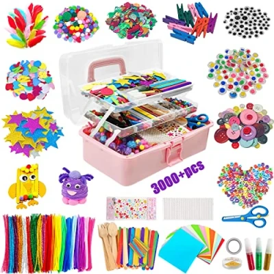 Immagine di Withosent set fai da te per bambini, 3000 + pezzi, detergente pipe, ghiaccio sul gambo, pompon, perline, scrapbooking