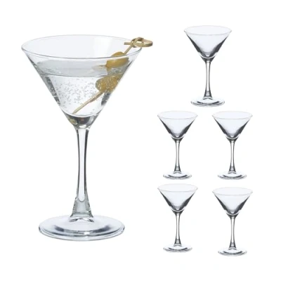 Immagine di Relaxdays Set 6 Bicchieri da Martini, Calici Cocktail Cosmopolitan e Long Drink, 140 ml cad, in Vetro, Trasparenti, H x D: 16 10 cm