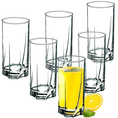 Immagine di KADAX Bicchieri Trasparenti da Cocktail in Vetro, Highball con Profilo Alto per Long Drink, Mojito e Acqua, Tumbler Moderni (Set di 6, 380 ml)