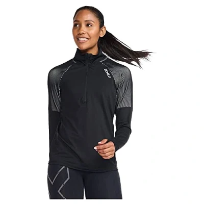 Immagine di 2XU Light Speed 1/2 Zip Maglietta a Maniche Lunghe, Nero/Argento Riflettente, XL Donna