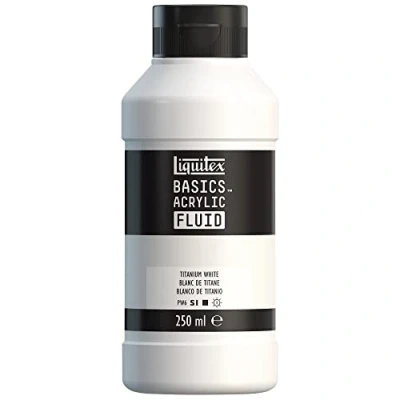 Immagine di LIQUITEX 8870428 Basics Fluid, pitura acrilica Di consistenza fluida, asciugatura rapida, resistente alla luce, impermeabile, a base d&#039;acqua, flacone da 250 ml, Bianco Titanio