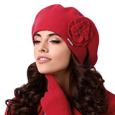 Immagine di Kamea Berretto Femminile In Lana Con Fiore Vicenza, Rosso,UNI