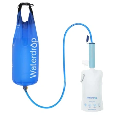 Immagine di Waterdrop Cannuccia Filtra Acqua con Borsa a Gravità, Sistema di Filtraggio da Campeggio Portatile, Purificatore per Potabile Emergenza Escursione Viaggio Backpacking