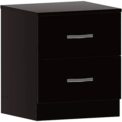 Immagine di Vida Designs, Comodino con 2 cassetti, Maniglie in Metallo e Guide, Sistema Unico Anti ribaltamento, per Camera da Letto, Colore Nero