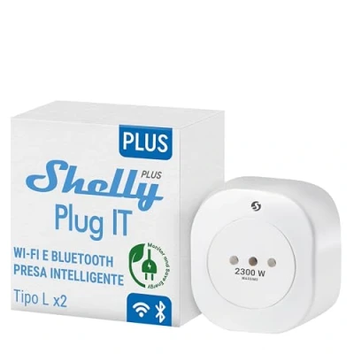 Immagine di Shelly Plug IT, Presa Intelligente WiFi &amp; Bluetooth Italiana (Type L) 2300W (10A), Monitoraggio Energia, Consumi, Controllo Vocale e Remoto, iOS Android, Alexa Google Home SmartThings (2 Pezzi)