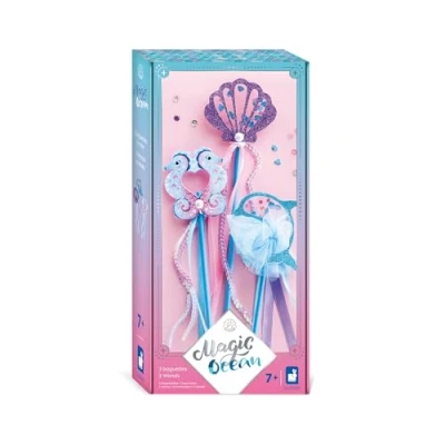 Immagine di Janod Magic Ocean 3 Bacchette Magiche Sirena Fai da Te attività Manuale per Bambini Kit Creative con Nastri, Perle e Paillettes Universo della Magia dai Anni in su J09135