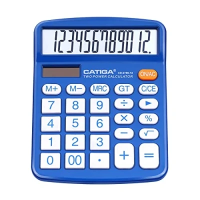 Immagine di Calcolatrice da tavolo a 12 cifre con ampio display LCD e pulsante sensibile, doppia alimentazione solare batteria, funzione standard per ufficio, casa, scuola, CD 2786 (Blu)