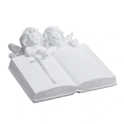 Immagine di Relaxdays Statuetta Angelo Custode, Statua Cherubini Commemorativa Resistente al Gelo, per Giardino, Poliresina, Bianco, 10 x 20 cm