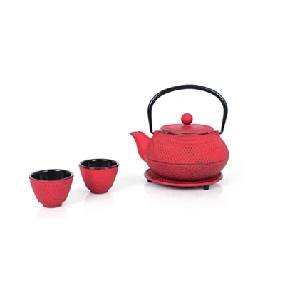 Immagine di ECHTWERK Servizio da tè in ghisa, teiera 0,8 l, con colino rimovibile, sottobicchiere e 2 tazze tè, set vintage per preparare sfuso, grigio