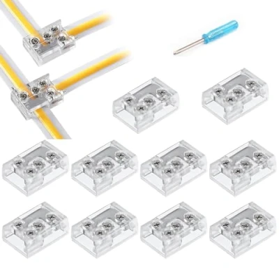 Immagine di YUTOKEER connettore per striscia LED da 8 mm, senza saldatura, adatto strisce 5050 3528 COB SMD, a forma di L e angolare T, design trasparente, con cacciavite incluso