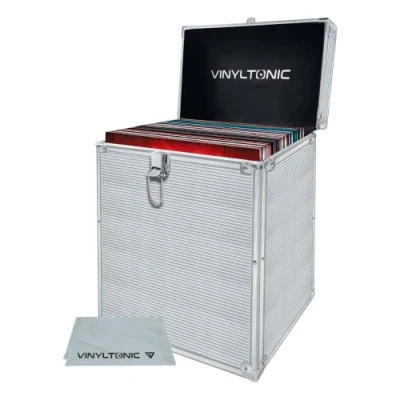 Immagine di Vinyl Tonic Custodia in vinile per LP da 17,8 cm o 30,5 cm, con panno, 3 colori a scelta, argento Valigetta