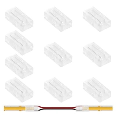 Immagine di COB Led Connettore Cavo Striscce 10 Pezzi 2 Pin 8mm Connettori Centrali Trasparenti, Striscia Senza Saldatura Kit (Collegamento di e Band)