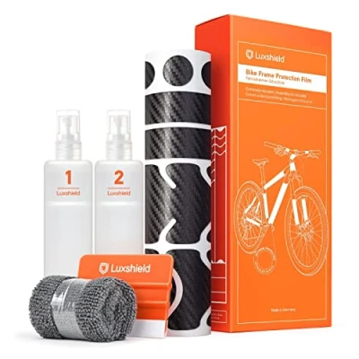 Immagine di Luxshield Pellicola Protettiva per Vernice Mountain Bike, BMX, Bici da Corsa/Strada/Trekking ecc. Set Telaio 21 Pezzi Resistente all&#039;Impatto di Pietre Filo A Carbone &amp; autoadesivo