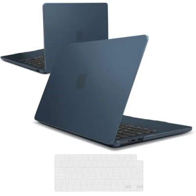 Immagine di iNeseon Custodia Compatibile con 2024 2022 MacBook Air 13,6 pollici M3 A3113 / M2 A2681, Cover Rigida in Plastica Sottile + Tastiera per 13.6, Mezzanotte Opaco