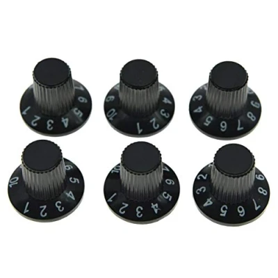 Immagine di Kaish, 6 manopole per amplificatore chitarra, colore nero, con parte superiore nera, Fender Style AMP