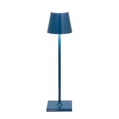 Immagine di Zafferano Lampada Poldina Micro, da Tavolo Ricaricabile e Senza Fili con Controllo Touch, Adatta per Salotto ed Esterni, Dimmer, 2200 3000 K, Altezza 27,5 cm, Colore Blu Capri