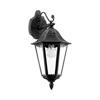 Immagine di Eglo Navedo lampada da parete per esterni, esterno a 1 luce, applique in fusione di alluminio nero con finitura patina argento e vetro, attacco E27, IP44