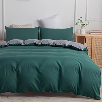 Immagine di Gezu Copripiumino verde scuro, 240 x 260 cm, grigio scuro tinta unita reversibile set di biancheria da letto per 2 persone in microfibra con cerniera e federe 65 cm