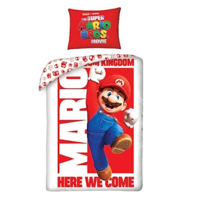 Immagine di Parure da letto Super Mario, 100% cotone, copripiumino reversibile 140 x 200 cm + federa in coordinata