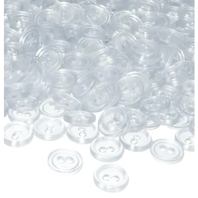 Immagine di AERZETIX C56371 Set di 100 Bottoni rotondi per cucito Ø11.5x2.2mm con 2 fori diametro apertura 2mm colore bianco trasparente in plastica hobby creativo decorazione cucire merceria moda