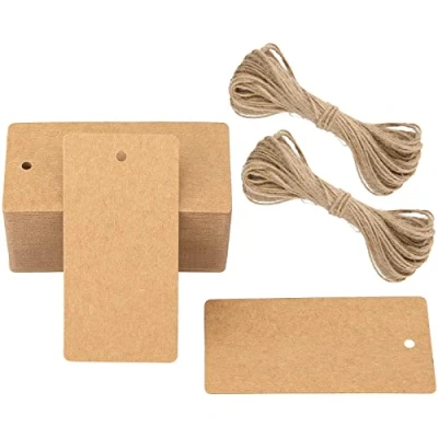 Immagine di G2PLUS 100PCS Etichette in Carta Kraft,Etichette Regalo,Tag Regalo, Rettangolare,con Spago di Iuta per Confezioni Regalo Feste Compleanno