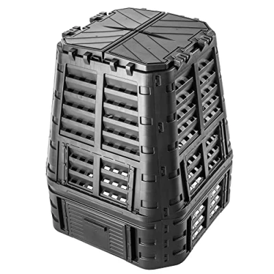 Immagine di compost Kadax, sistema di compostaggio nero, plastica, termico resistente al clima con coperchio pieghevole (740L)