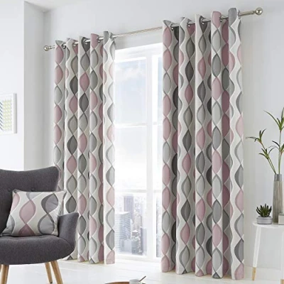 Immagine di Fusion Lennox Tende foderate con occhielli, 100% cotone, 168 x 183 cm, colore: Grigio/Fard