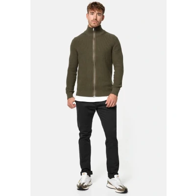 Immagine di Indicode Uomini Dodson Cardigan Maglia Aperta con Collo Alto in Cotone Army S