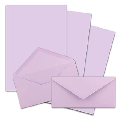Immagine di FarbenFroh by Gustav Neuser Set di 75 fogli carta da lettere opaca formato DIN A4 con buste lunghe, incollaggio a umido, colore: lilla