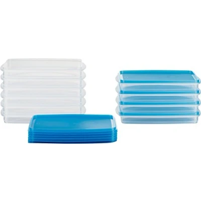 Immagine di MiraHome Contenitore per Alimenti congelatore impilabile 23x14x3,2 cm qualità austriaca (Blu, 0,5l Rettangolare (10 Pz))