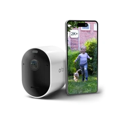 Immagine di Arlo Pro 5 Telecamera WiFi Esterno Senza Fili, Interno, 2K HDR, Sirena Allarme Casa, Sensore Di Movimento, Visione Notturna Colori, Prova Inclusa Secure, 1 Telecamera, Bianche