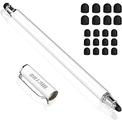 Immagine di METRO 2 in 1 Penna Capacitiva Universale Touchscreen Precisione + 20 Punte Gomma di Ricambio per Smartphone e Tablet iPads iPhone Bianco