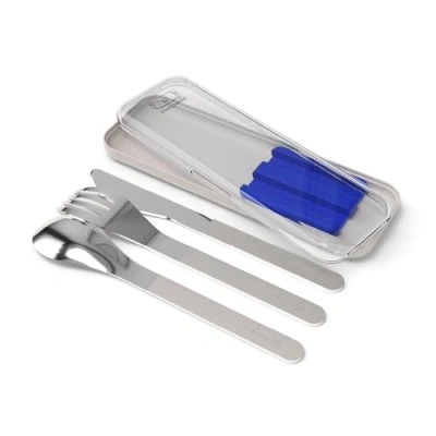 Immagine di monbento Posate Nomadi MB Slim Box Blu Set Lunch con Custodia per Bentos Original Square e Sense Pasti Outdoor Forchetta Coltello Cucchiaio, 50300083