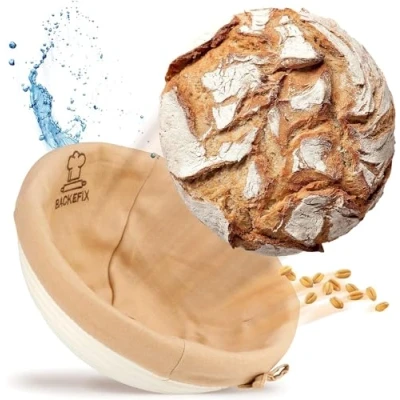 Immagine di Backefix 500g fino a 1 kg Cestino per la lievitazione del pane rotondo piccolo (Ø 23cm) un perfettamente formato e fatto mano naturale con panno di lino