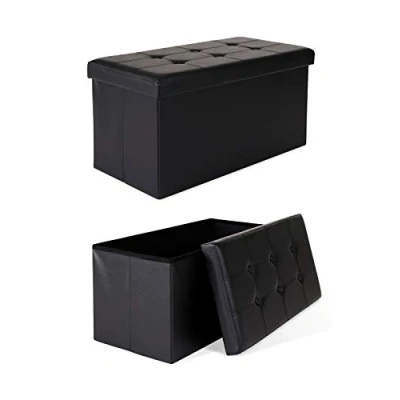 Immagine di Dibea Sgabello pieghevole Paniere Ottomano Similpelle Cubo con Contenitore, 76x38x38 cm Nero