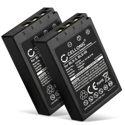 Immagine di CELLONIC 2X Batteria BLS 5, 50 Compatibile con Olympus Om D E M10 Mark II, III, IV, Pen P3, PL6, PL7, PL8, Stylus 1 7.2V 7.4V 1000mAh
