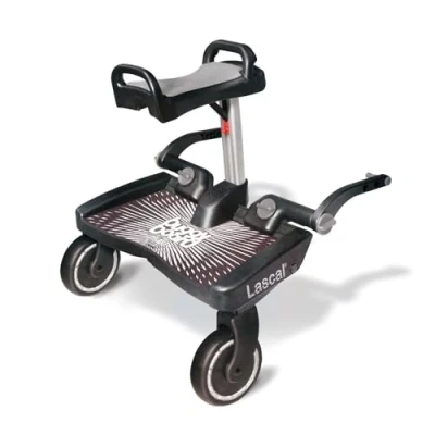 Immagine di Lascal BuggyBoard Maxi+, Pedana passeggino universale compatibile con quasi tutti i modelli, buggy board sellino per bambini di 2 6 anni (22 kg), nero/grigio