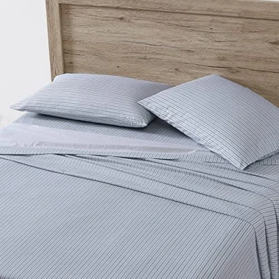Immagine di Eddie Bauer Home Collection Set di biancheria da letto in percalle cotone, fresco e fresco, elegante decorazione per la casa, pieno, a righe, azzurro/blu denim