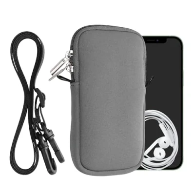Immagine di kwmobile Custodia in Neoprene con Zip per Smartphone Portacellulare a Tracolla Porta Cellulare da Collo Universale Borsa Cover Telefono grigio