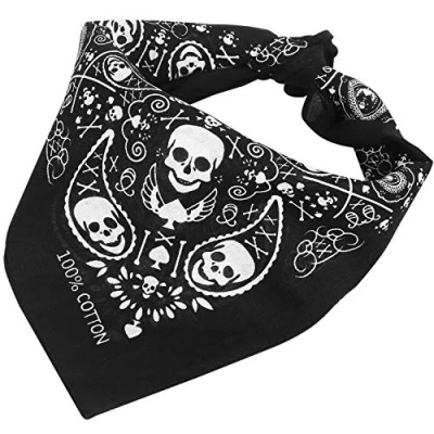Immagine di TRIXES Bandana Nera con Disegno di Teschio su Due Lati e Bordi a Scacchi, Foulard da Mettere in Testa