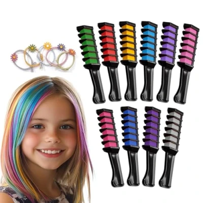 Immagine di Magicat Gessetti Colorati per Capelli 10 Colori + 5 Elastici Truccabimbi I Perfetto Regali Natale 2024, Compleanni e Originali Pettine Lavabile Gesso Temporaneo Non Tossico