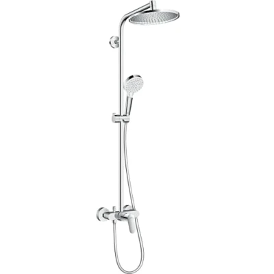 Immagine di hansgrohe Crometta S Colonna doccia con miscelatore monocomando, Sistema (⌀ 240 mm) rubinetto, doccetta (2 getti), tubo, asta e soffione tondo, cromo, 27269000