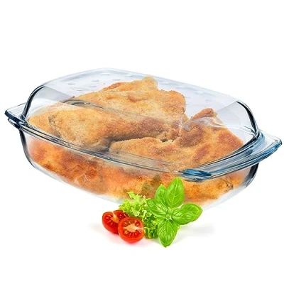 Immagine di KADAX Teglia in vetro con coperchio resistente al calore, recipiente ignifugo per lasagne, stufato di verdure, arrosto arrostire forno (rettangolare 4,1L)