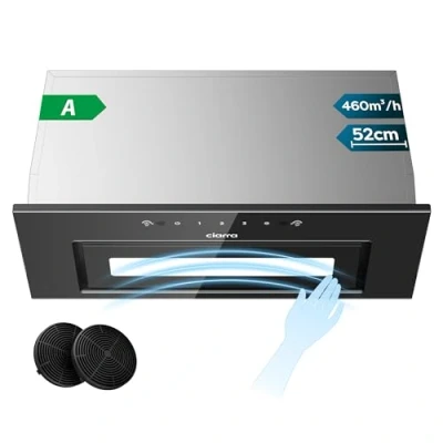 Immagine di CIARRA CBCB5931B Cappa Aspirante Incasso 52cm Classe A 460m3/h 3 Velocità Doppia Modalità Controllo Gestuale Facile Installazione Con Carbone Attivo CBCF055 Acciaio Inox Nero