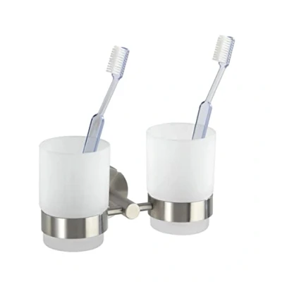 Immagine di Wenko Supporto per Bicchiere portaspazzolini Duo Bosio, in Acciaio, incl. Materiale Il Montaggio, 17,5x9,5x9cm, Opaco
